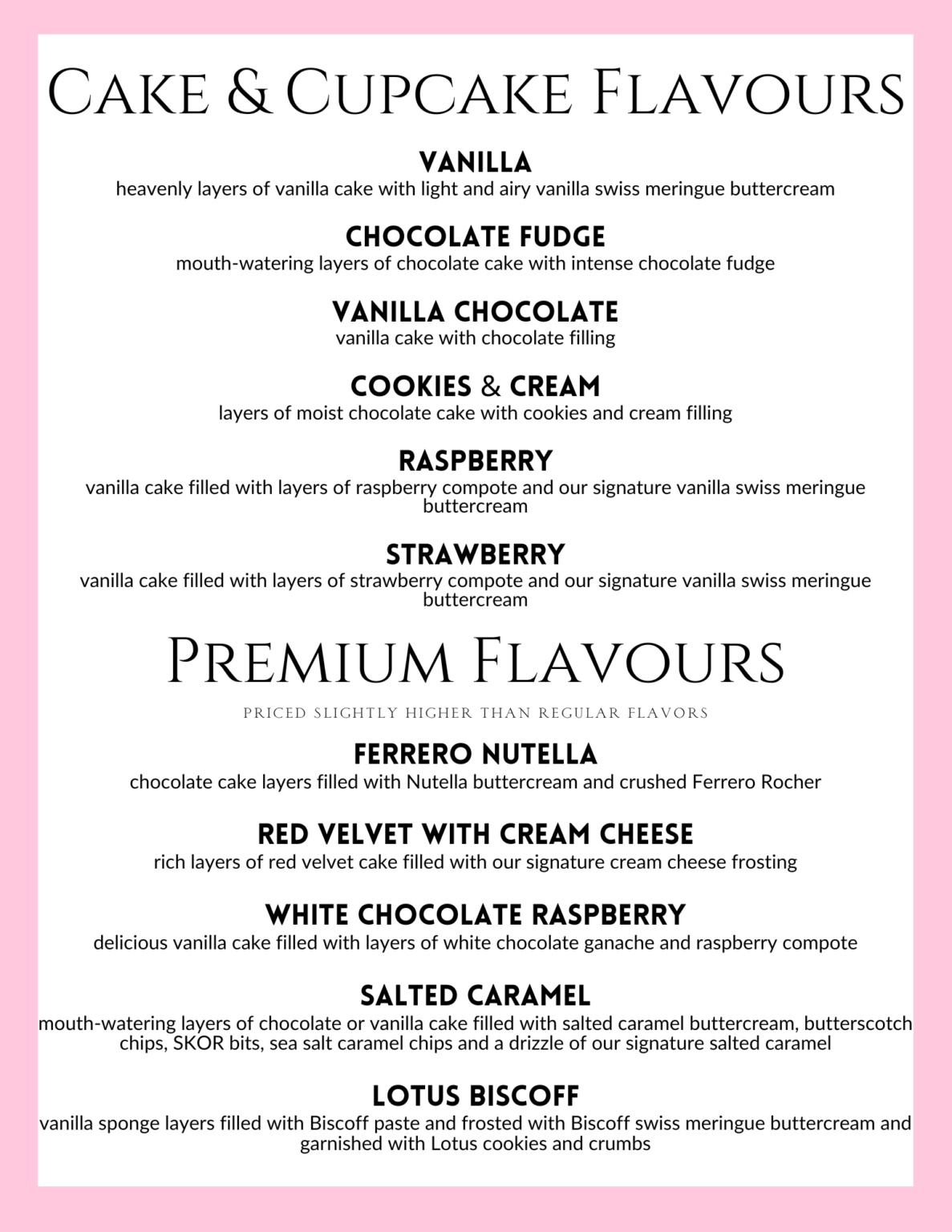 Menu & Prices – La Patissiere