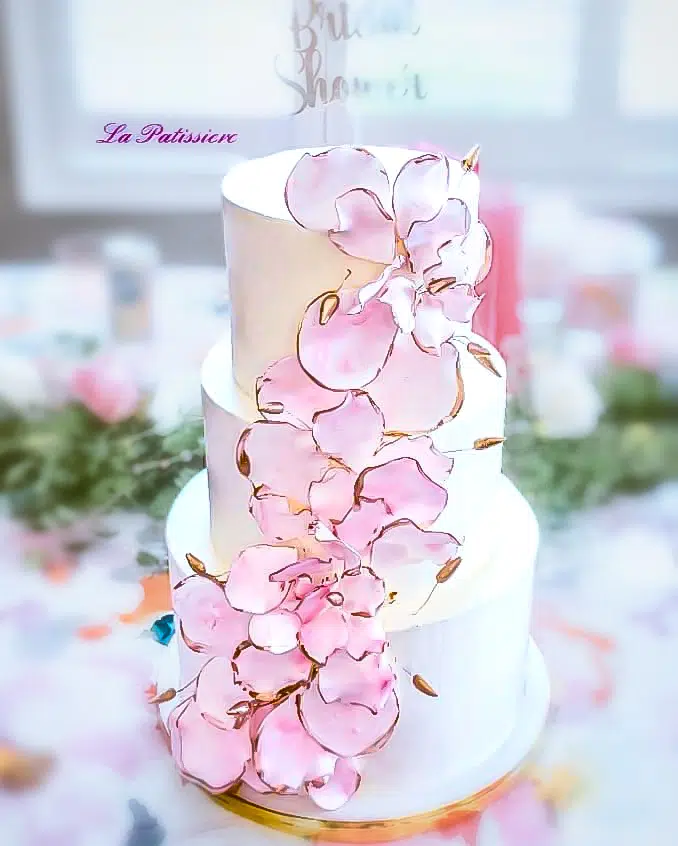 3 Tier Pink Petals Bridal Shower Cake