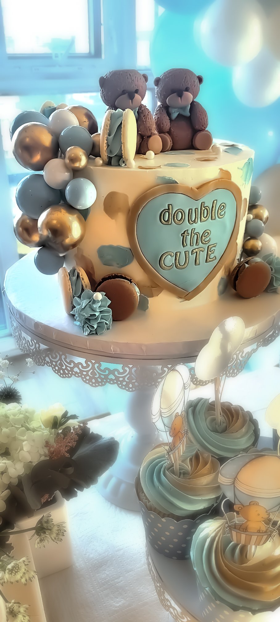 Twin Teddies Baby Shower Cake